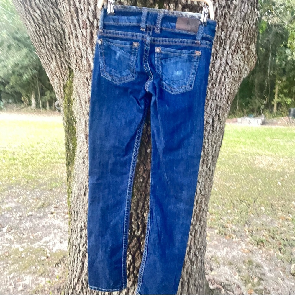 BKE DENIM STELLA 25 R DARK WASH BLUE JEANS GUC FIVE POCKET LOW RISE STRAIGHT LEG - Picture 9 of 10